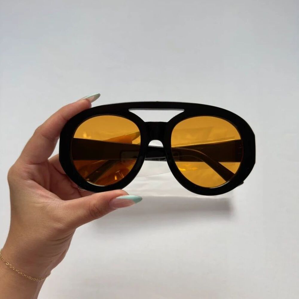 Black Oversized Yellow Lens Sunglasses Retro Y2K Statement Shades NWT